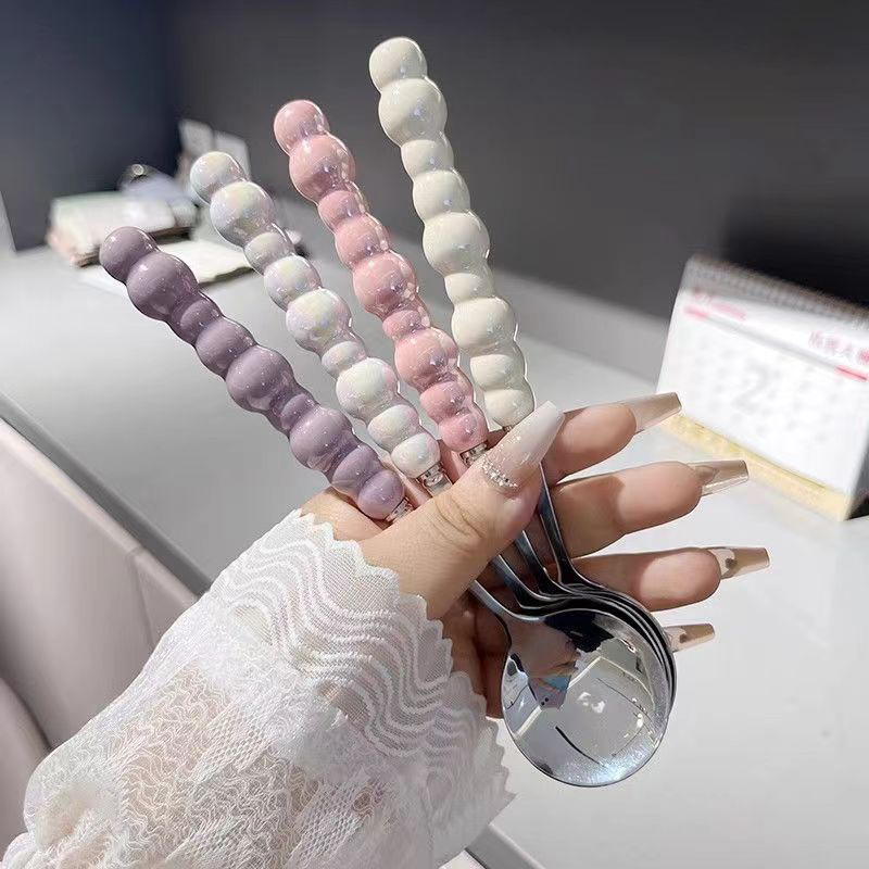Kitchen Gadgets Pakistan - 真珠のハンドルが付いたステンレス鋼の攪拌スプーン、カトラリーガジェット、アイスクリーム、ケーキ、デザート、バー、キッチンアクセサリー、パーティー